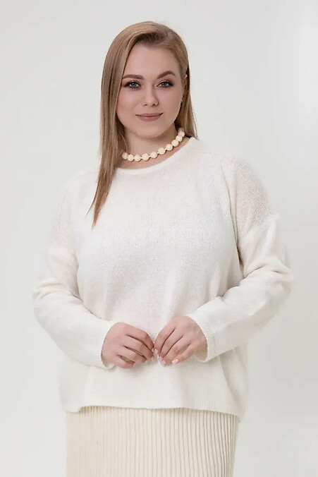 Damski wełniany sweter z dzianiny w kolorze białym - #4038831