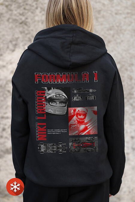 Women's Insulated Zip Hoodie On Fleece Zipper With Print Lauda Kane Black - #8055831