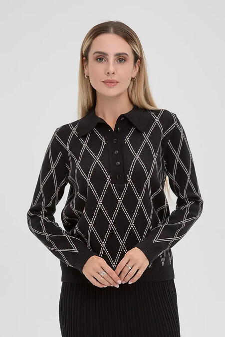 Жіночий в'язаний джемпер-поло чорного кольору - #4038834