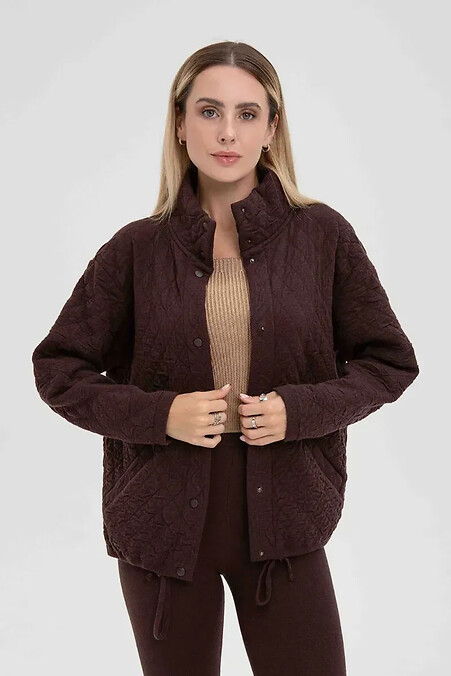 Жіночий в'язаний кардиган-бомбер коричневого кольору - #4038836
