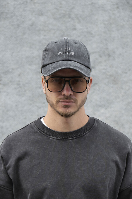 Męska czapka z daszkiem Vintage Printed Hate Black - #8049837