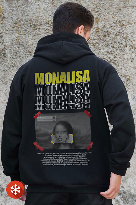Męska ocieplana bluza z kapturem na zamek błyskawiczny z polaru z nadrukiem Monalisa Kane Czarny - #8055840