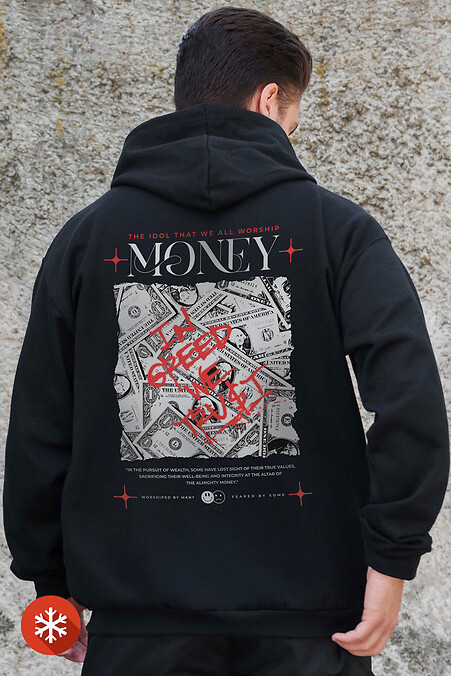 Мужское Утепленное Зип Худи На Флисе Зипер С Принтом Money Grafity Kane Black - #8055842
