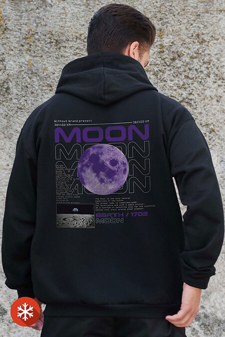 Men's Insulated Zip Hoodie On Fleece Zipper With Moon Kane Print Black - #8055844