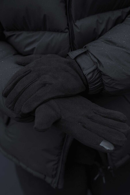 Herren-Fleece-Touchscreen-Fäustlinge ohne Kordel, Schwarz, Größe 4-8 - #8056845