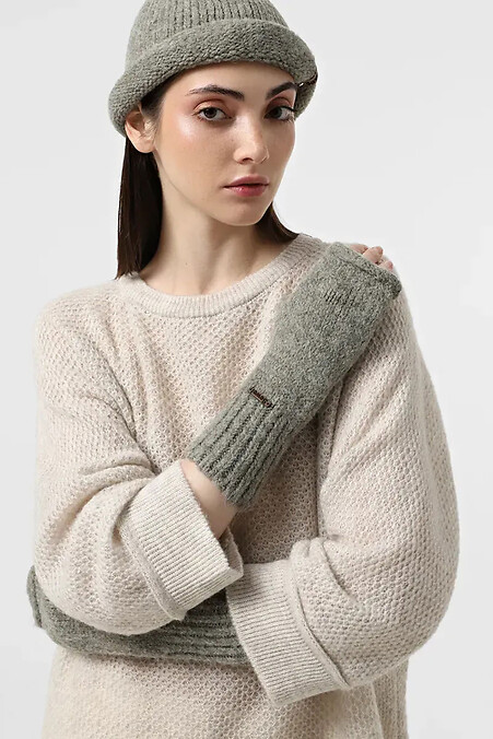 Жіночі теплі мітенки зеленого кольору - #4038846