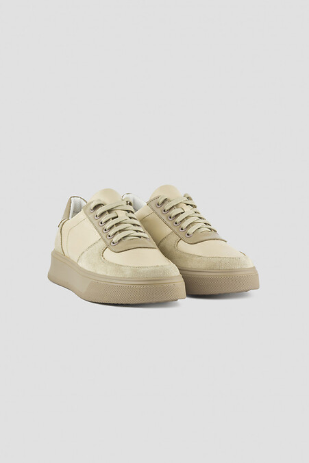 Lekkie damskie sneakersy ze skóry i zamszu - #4205846