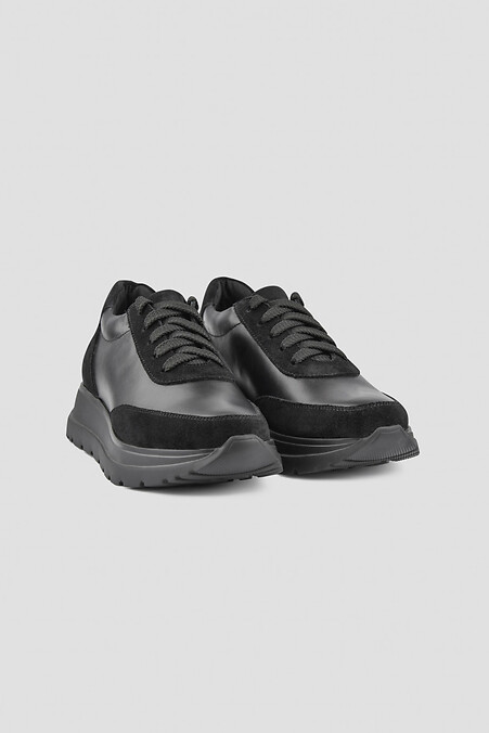 Czarne sneakersy połączone ze skórą i zamszem - #4205851