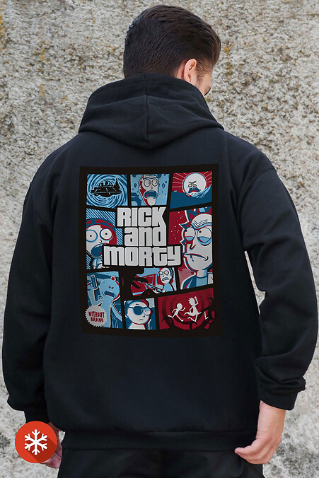 Męska ocieplana bluza z kapturem na zamek błyskawiczny z polaru z nadrukiem Rick and Morty Kane Black - #8055852
