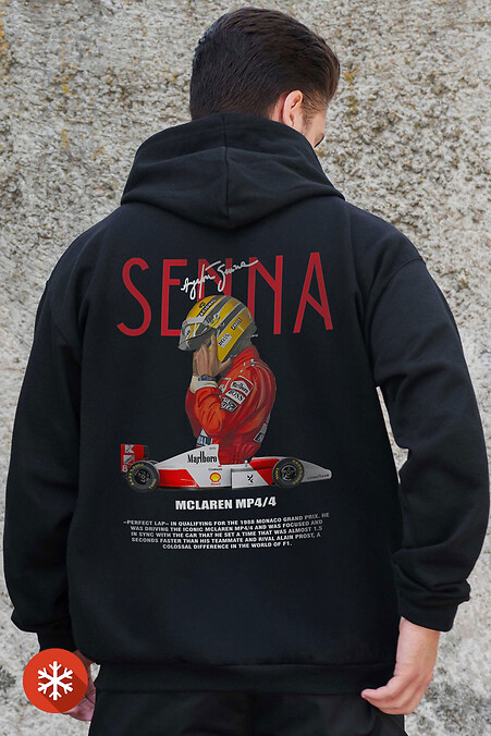 Męska ocieplana bluza z kapturem na zamek błyskawiczny z polaru z nadrukiem Senna Kane Czarny - #8055856