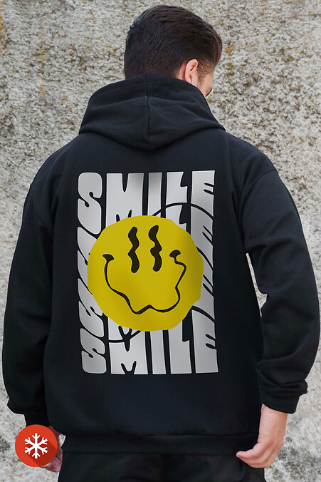 Męska ocieplana bluza z kapturem na zamek błyskawiczny z polaru z nadrukiem Smile Kane Black - #8055860