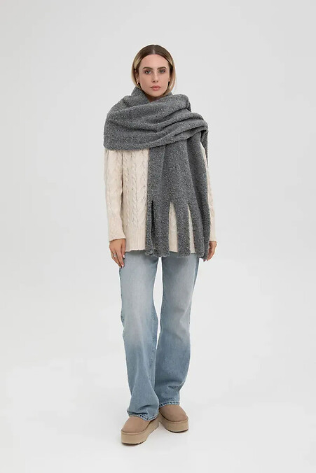Женский вязаный шарф-палантин серого цвета - #4038861