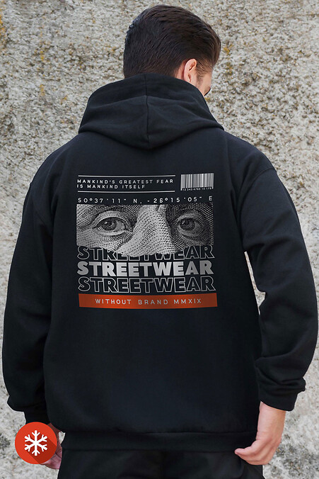 Męska ocieplana bluza z kapturem na zamek błyskawiczny z polaru z nadrukiem Streetwear Kane Black - #8055862