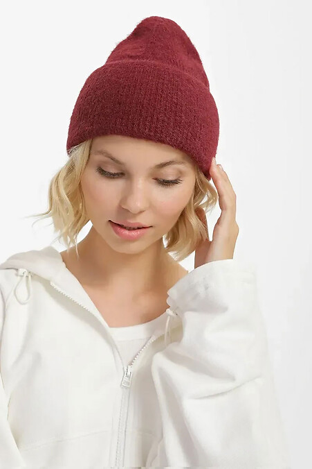 Damenstrickmütze, burgunderrot - #4038866