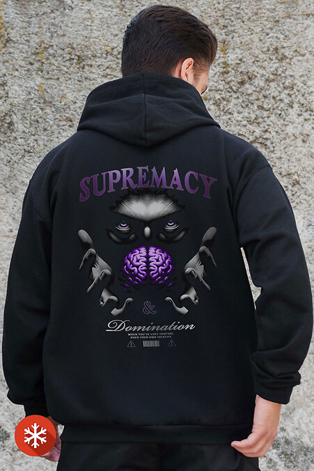 Męska ocieplana bluza z kapturem na zamek błyskawiczny z polaru z nadrukiem Supermacy Kane Black - #8055866