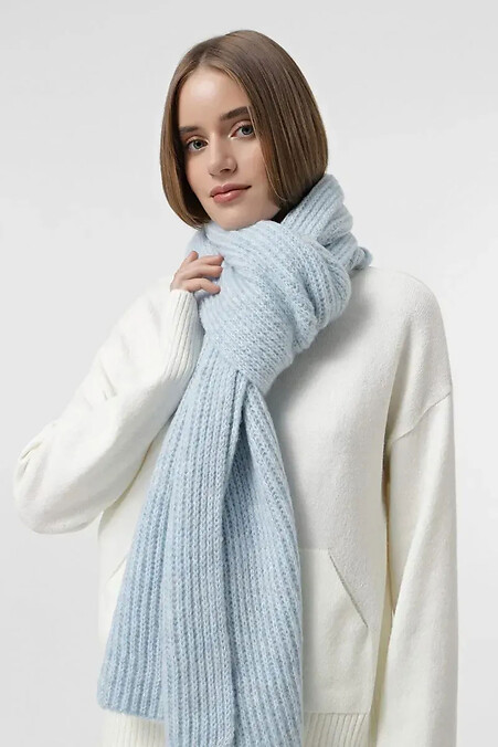 Жіночий вовняний в'язаний шарф блакитного кольору - #4038868