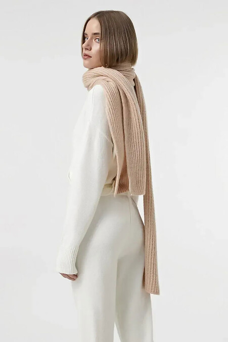 Жіночий вовняний в'язаний шарф бежевого кольору - #4038869