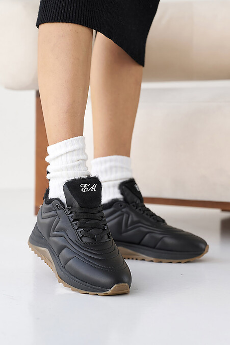 Жіночі кросівки шкіряні чорні зимові. Кросівки. Колір: чорний. #8019870