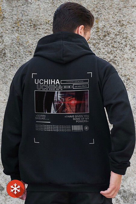 Мужское Утепленное Зип Худи На Флисе Зипер С Принтом Uchiha Kane Black - #8055872