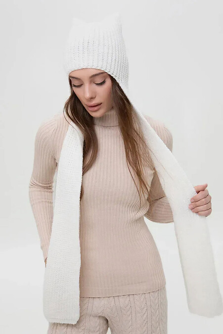 Weißer gestrickter Damen-Mütze-Schal - #4038877
