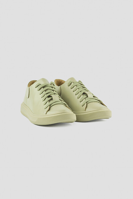 Olive-colored women's leather sneakers - #4205877