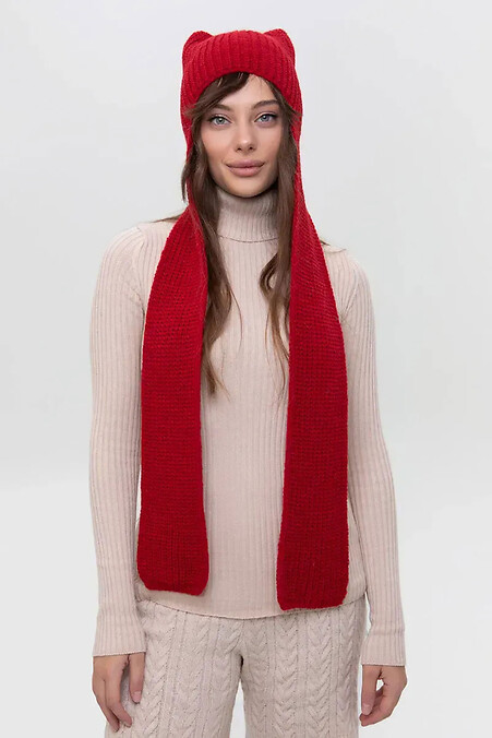 Вязаная женская шапка-шарф красного цвета - #4038878