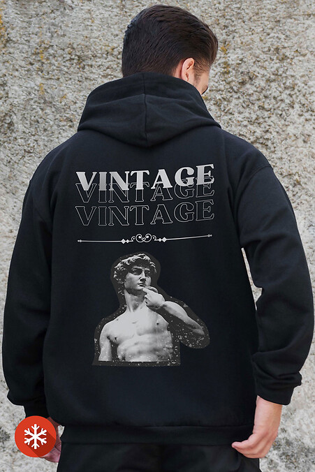 Мужское Утепленное Зип Худи На Флисе Зипер С Принтом Vintage Kane Black - #8055878