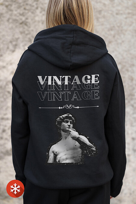 Women's Insulated Zip Hoodie On Fleece Zipper With Print Vintage Kane Black - #8055879