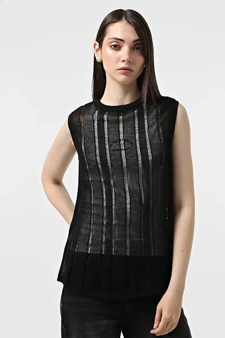 Women's knitted black tank top - #4038881