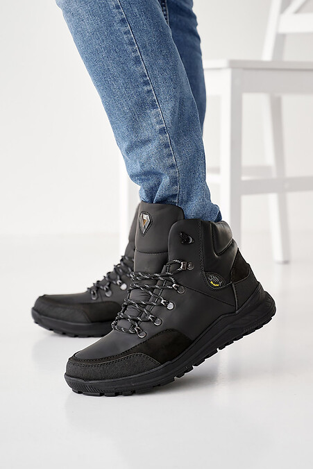 Męskie skórzane sneakersy zimowe w kolorze czarnym. Buty. Kolor: czarny. #8019881