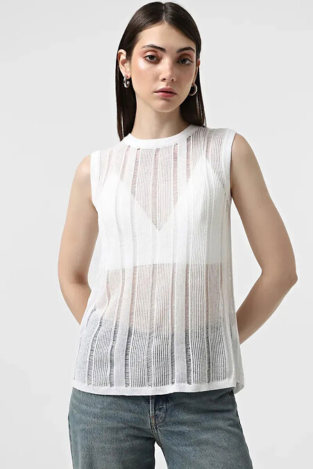 Women's knitted white tank top - #4038882