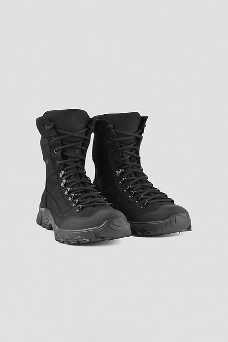 Summer boots in hydrophobic nubuck high black with a flap on a thick men's sole - #4205883