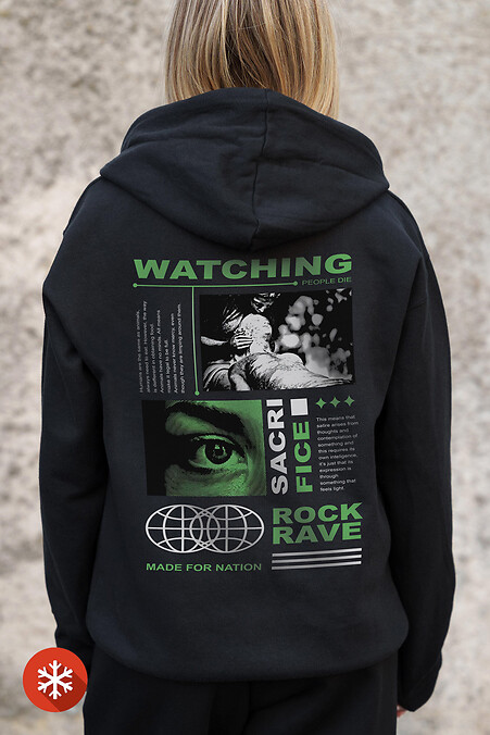 Жіноче Утеплене Зіп Худі На Флісі Зіпер З Принтом Watching  Kane Black - #8055883