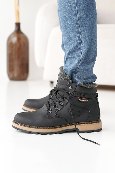 Męskie skórzane buty zimowe w kolorze czarnym. Buty. Kolor: czarny. #8019884