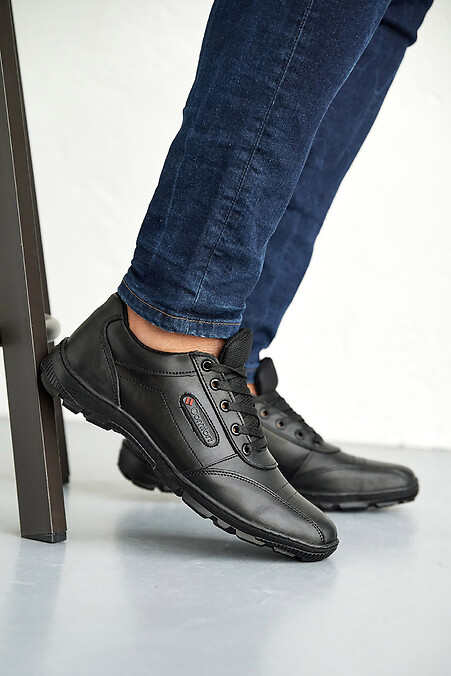 Мужские кроссовки кожаные весенне-осенние черные. Кроссовки. Цвет: черный. #8019889
