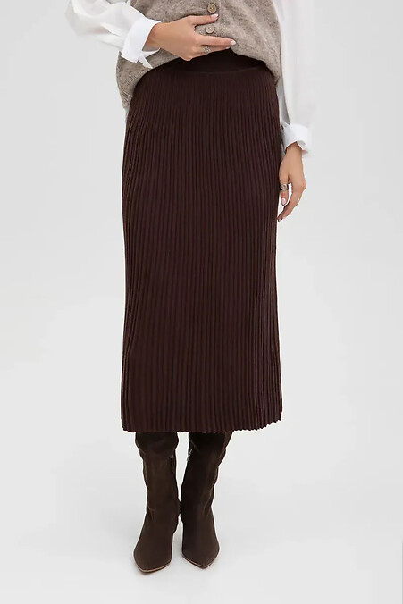 Women's knitted brown pleated skirt - #4038893