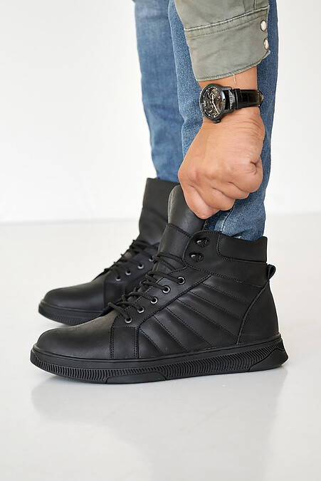 Чоловічі шкіряні черевики зимові чорні. Черевики. Колір: чорний. #8019893