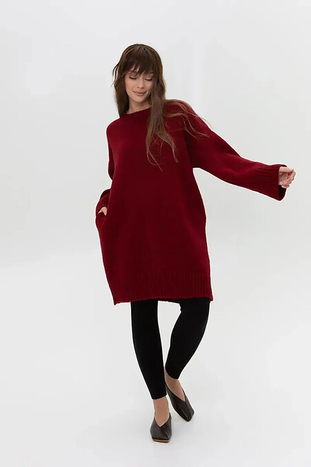 Women's knitted dress in burgundy color - #4038901