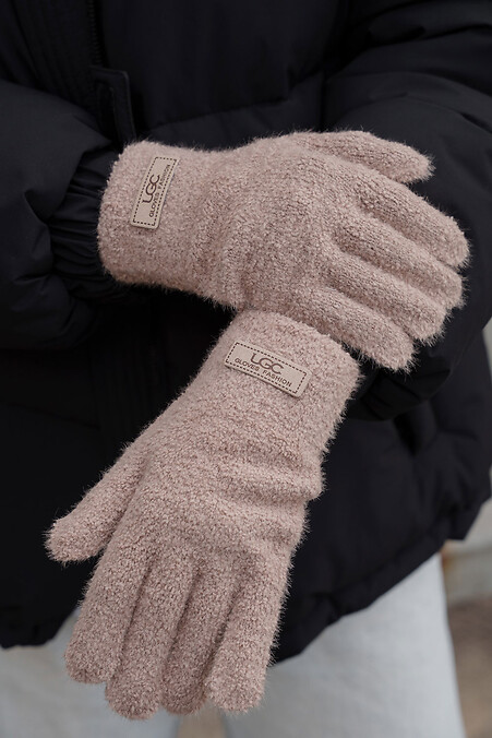 Женские теплые зимние меховые перчатки рукавицы 7-51А Lary Beige - #8055901
