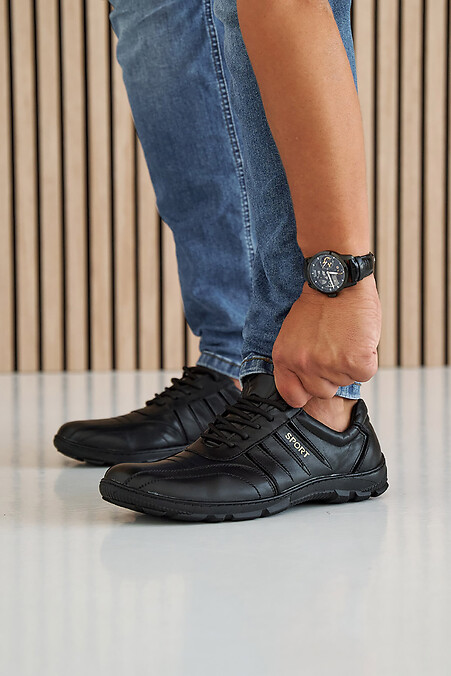 Men's leather sneakers spring-autumn black. Sneakers. Color: black. #8019902