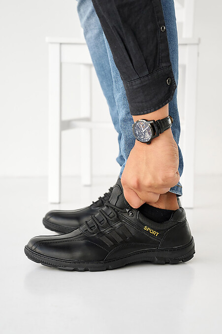 Men's leather sneakers spring-autumn black. Sneakers. Color: black. #8019903