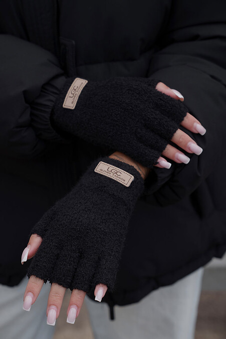 Жіночі теплі зимові міхові перчатки рукавиці без пальців 7-52А  UGC Black - #8055903