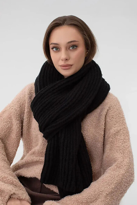 Женский вязаный шерстяной шарф черного цвета - #4038909