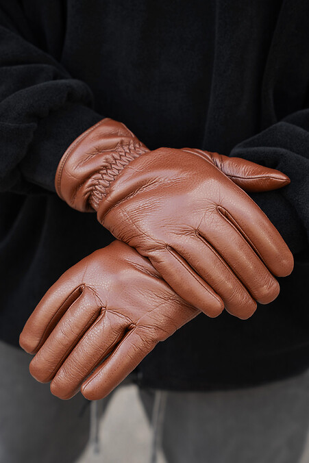 Чоловічі шкіряні теплі зимові сенсорні перчатки рукавиці 1-59  Tomy Brown - #8055910