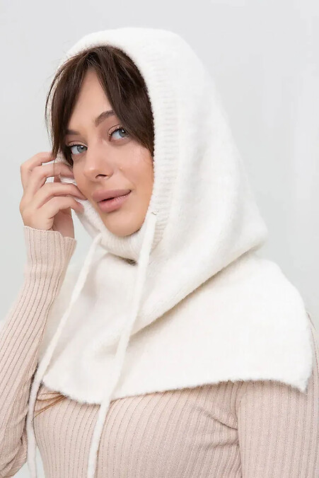 Вязаный женский капор белого цвета - #4038912