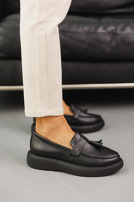 Женские туфли кожаные весенне-осенние черные - #8019913