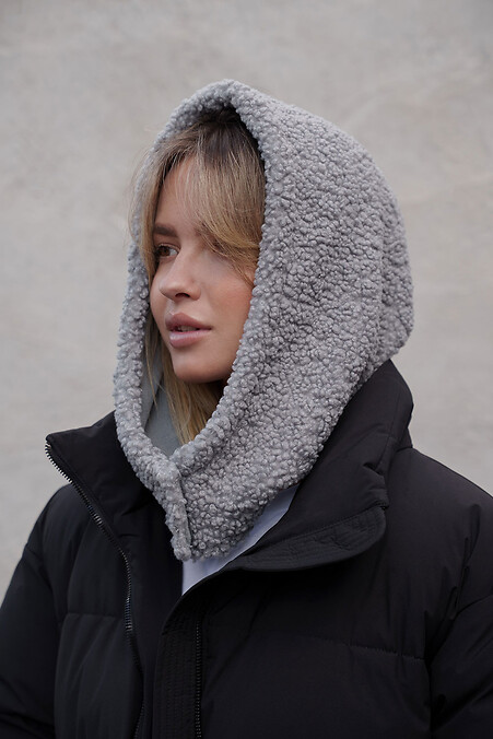 Теплая шапка капюшон капор Теди на флисе  Bonnet Gray Woman - #8055918