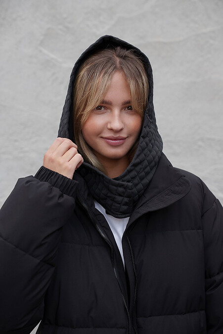 Теплая шапка-капюшон Капор на флисе в крупную клетку  Jesica Black Woman - #8055920