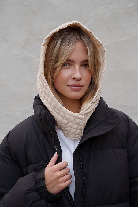 Тепла Шапка Капюшон Капор На Флісі В Велику Клітинку  Jesica Beige Woman - #8055921