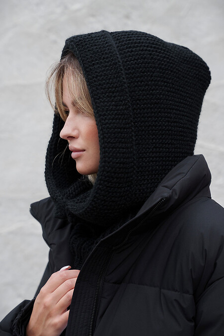 Теплая шапка-капюшон вязаный капор  Lisa Black Woman - #8055930